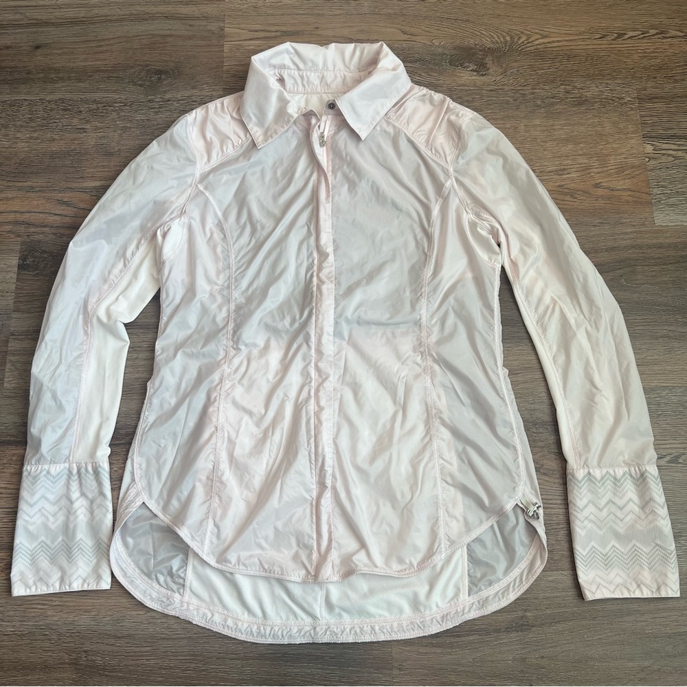 Lululemon Pedal Power Wind Shirt Jacket Neutral Blush Size 8 Silver Hardware - Picture 2 of 13